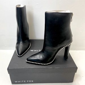 White Fox Black heeled studded booties
